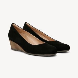 Dr. Scholl's Women's Be Flex Round Toe Wedge Pumps Black Microsuede Size 8.5